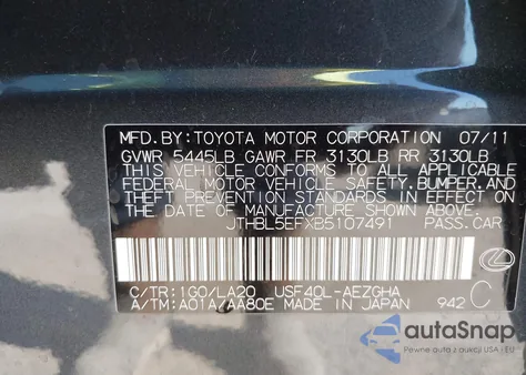 2011 Lexus Ls 460 z USA, uszkodzony, nr VIN JTHBL5EFXB5107491